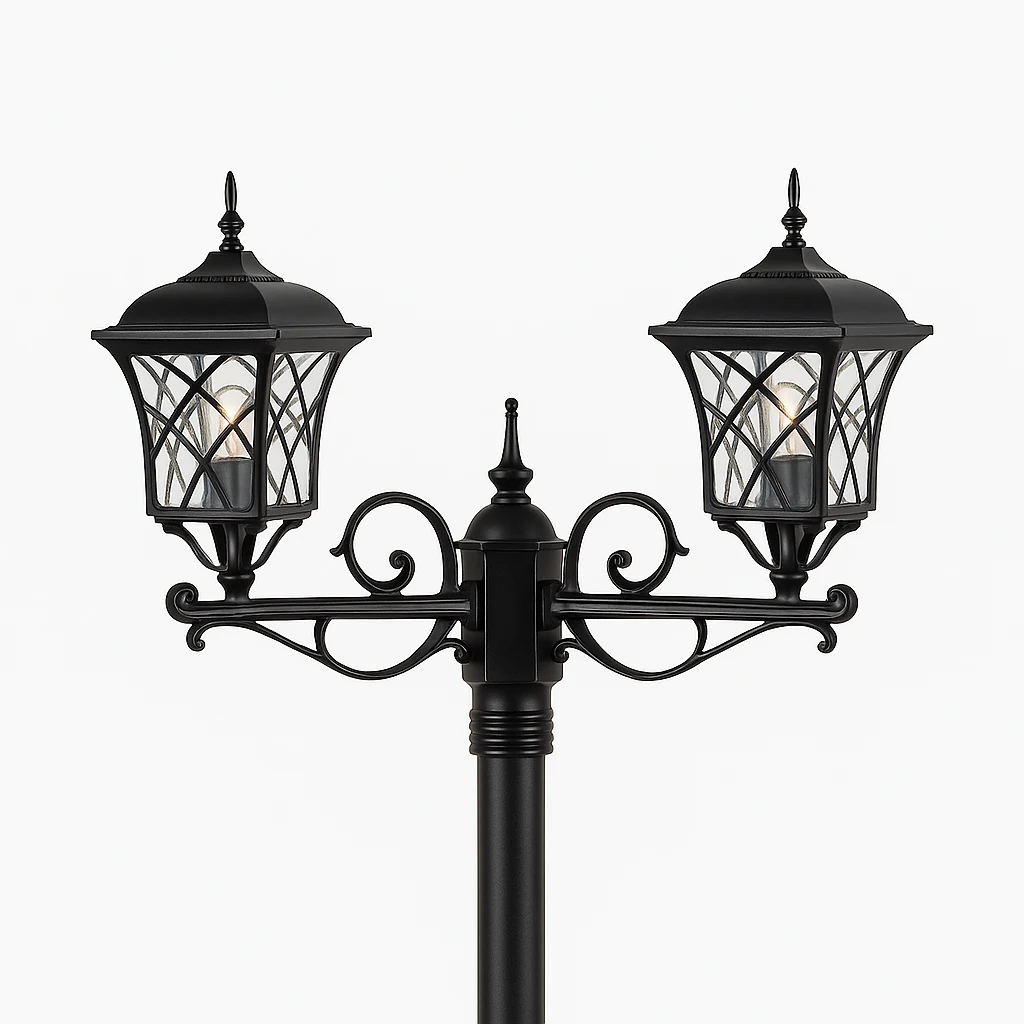 چراغ حیاطی سرلوله دو شاخه شفق مدل پاسارگاد کد 8442